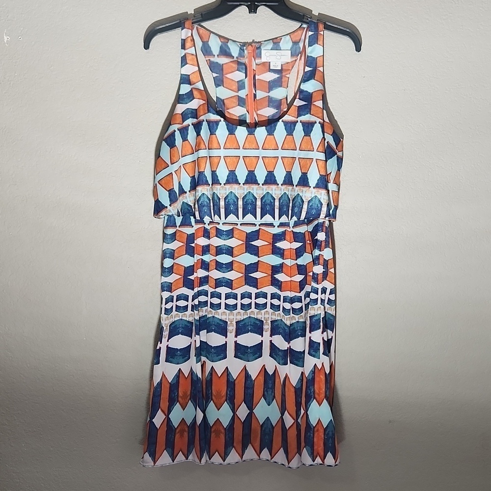 Jessica Simpson Dress Size 8 Cocktail Aztec Artsy Blue Orange